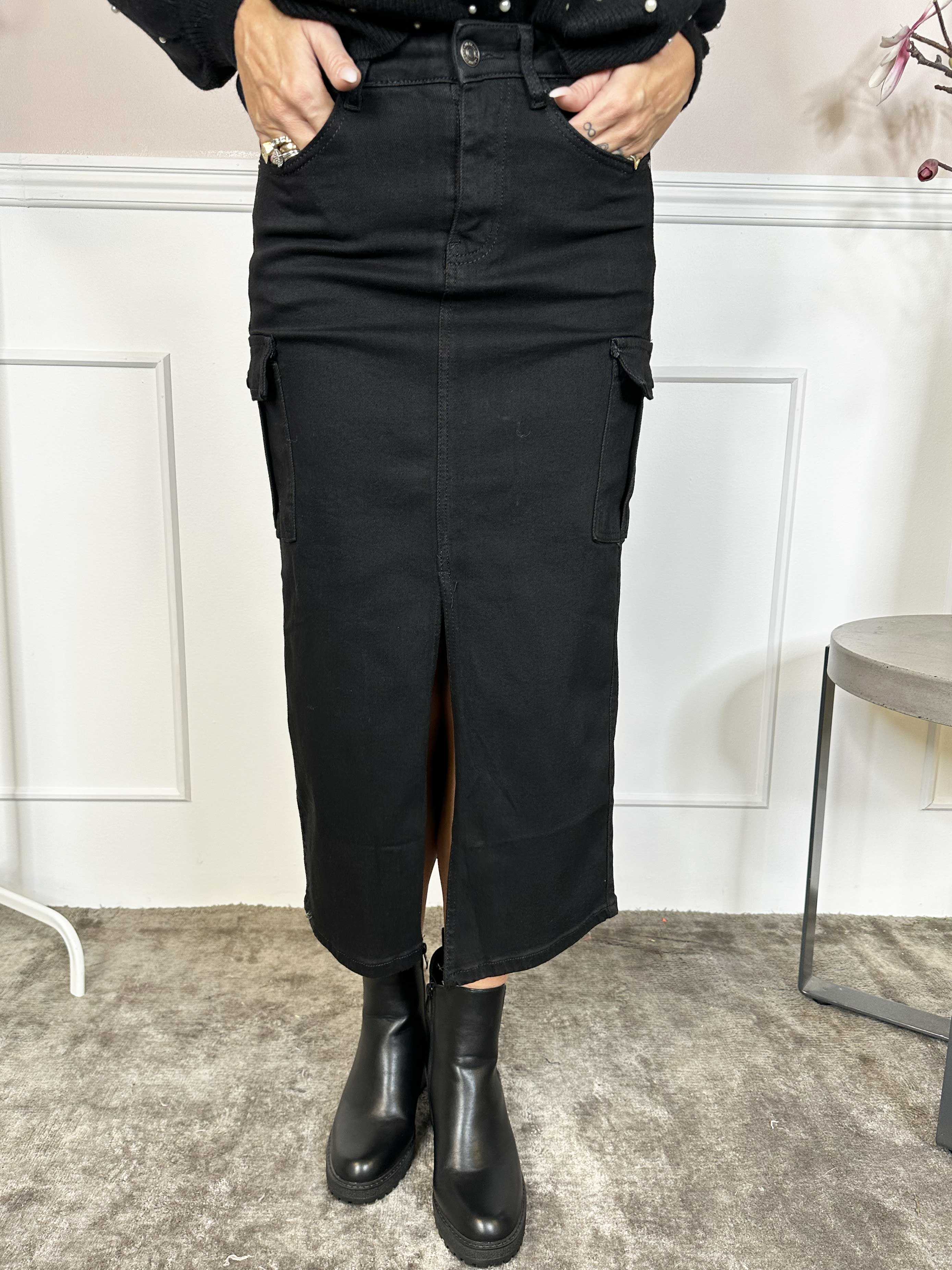 Josephine - Denimkjol med slits och fickor